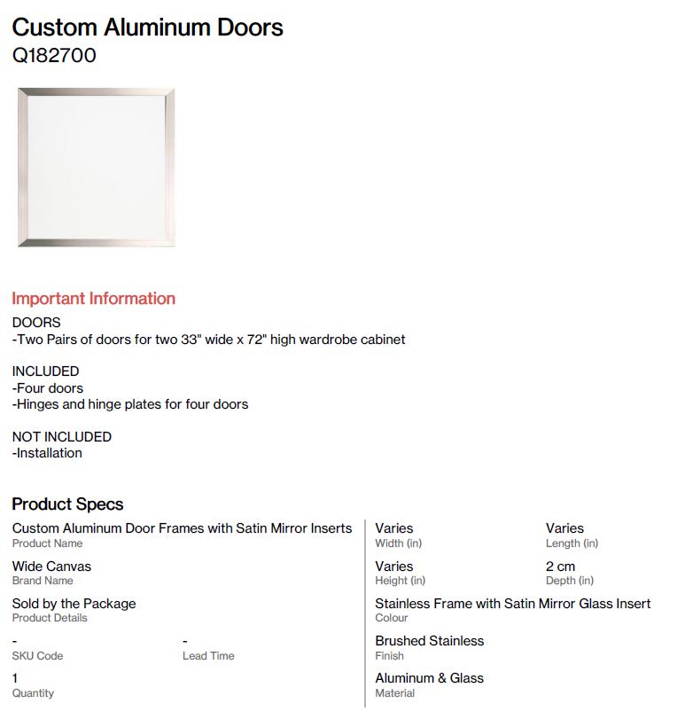 Custom Aluminum Doors with Satin Mirror Inserts (Thornbury Ct)