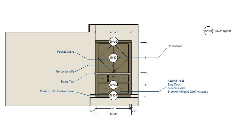 Custom Pantry, OPTION 2, With Walnut Drawers & Walnut Interior Pocket Door Cabinet