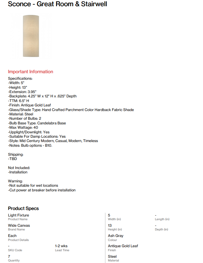 Lighting for stairwell and Great Room (Somersett)