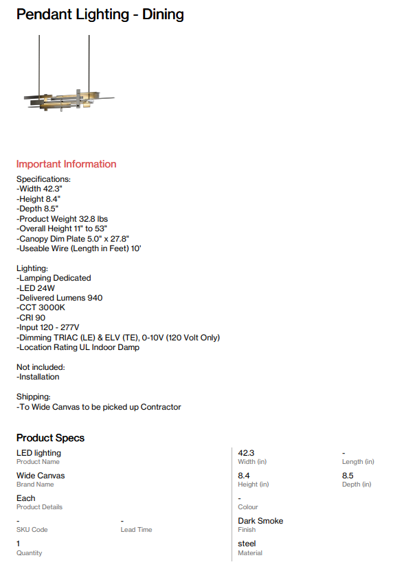 LED Lighting - Dining (Bitteroot)