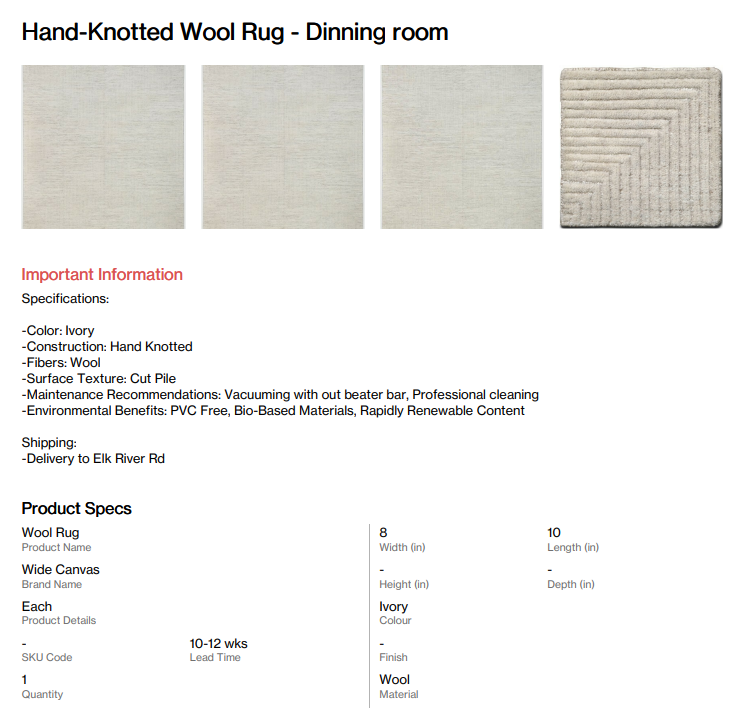 Hand Made Wool Rug (Elk River rd)