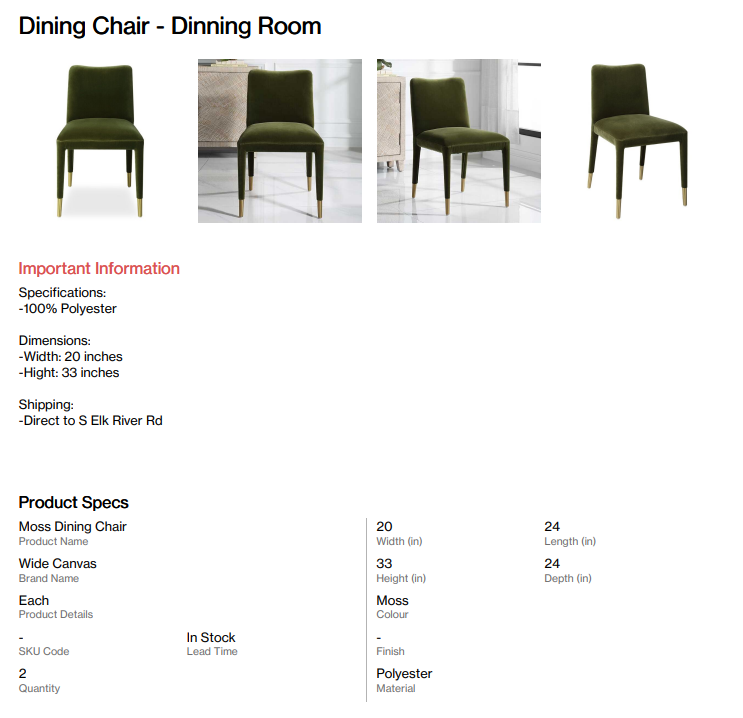 Moss Dining Chair - (S Elk River Rd)