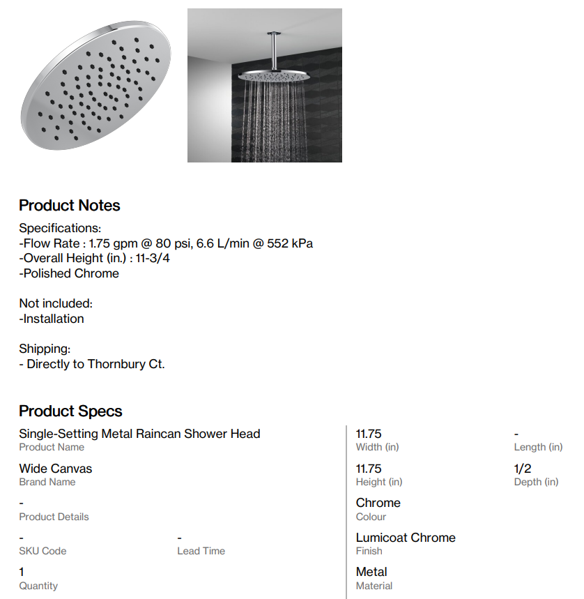 Plumbing Add-On Rain Shower (Thornbury Ct.)