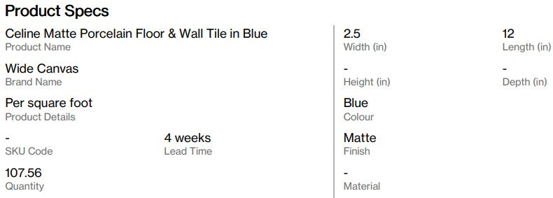Bath 2 Shower Wall Tile Side Wall (Back Nine)