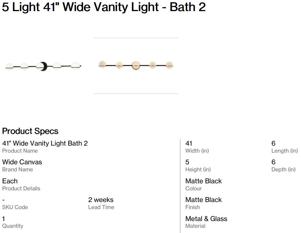 5 Light 41" Wide Vanity Light - Bath 2 (Back Nine)