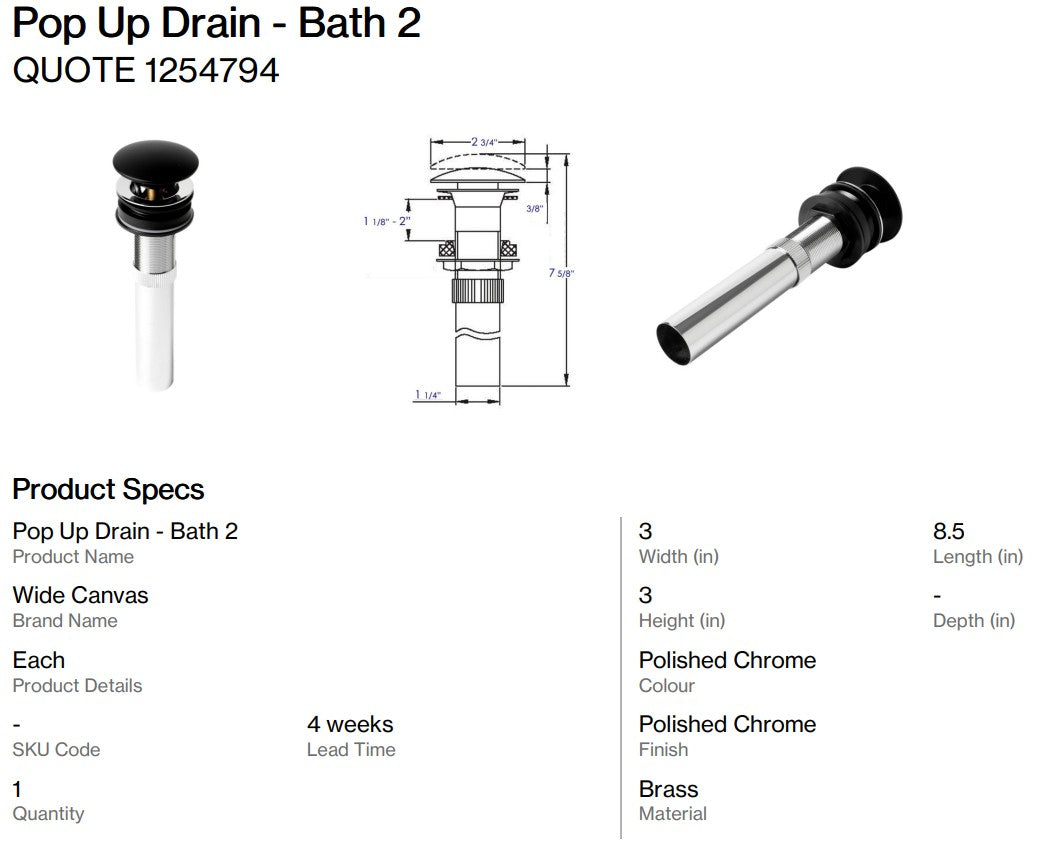 Bathroom Trough Sink with Pop Up Drain - Bath 2 (Back Nine)