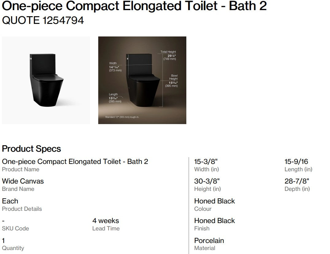 One-piece Compact Elongated Toilet - Bath 2 (Back Nine)
