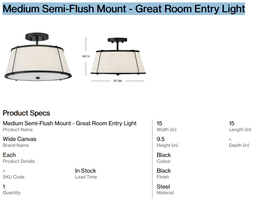 Medium Semi-Flush Mount - Great Room Entry Light (Back Nine)