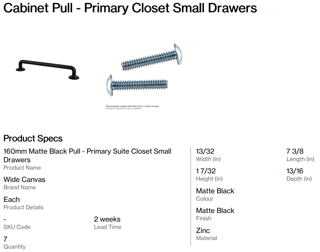 Cabinet Pull - Primary Closet Small Drawers (Back Nine)