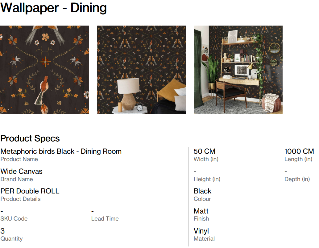 Metaphoric birds Black - Dining Room (Back Nine)