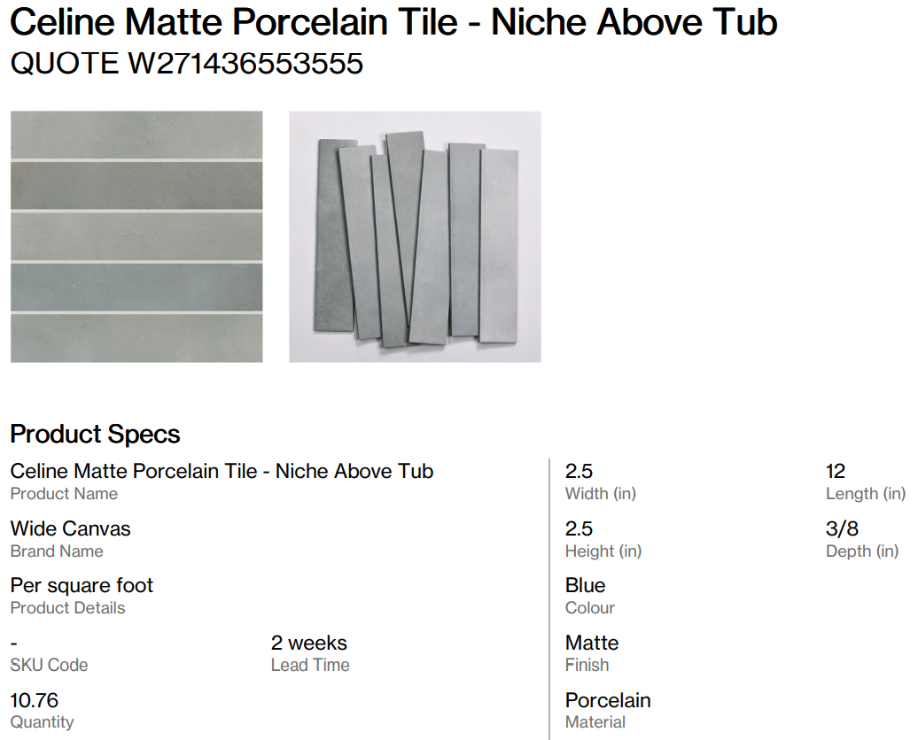 Celine Matte Porcelain Tile - Niche Above Tub (Back Nine)