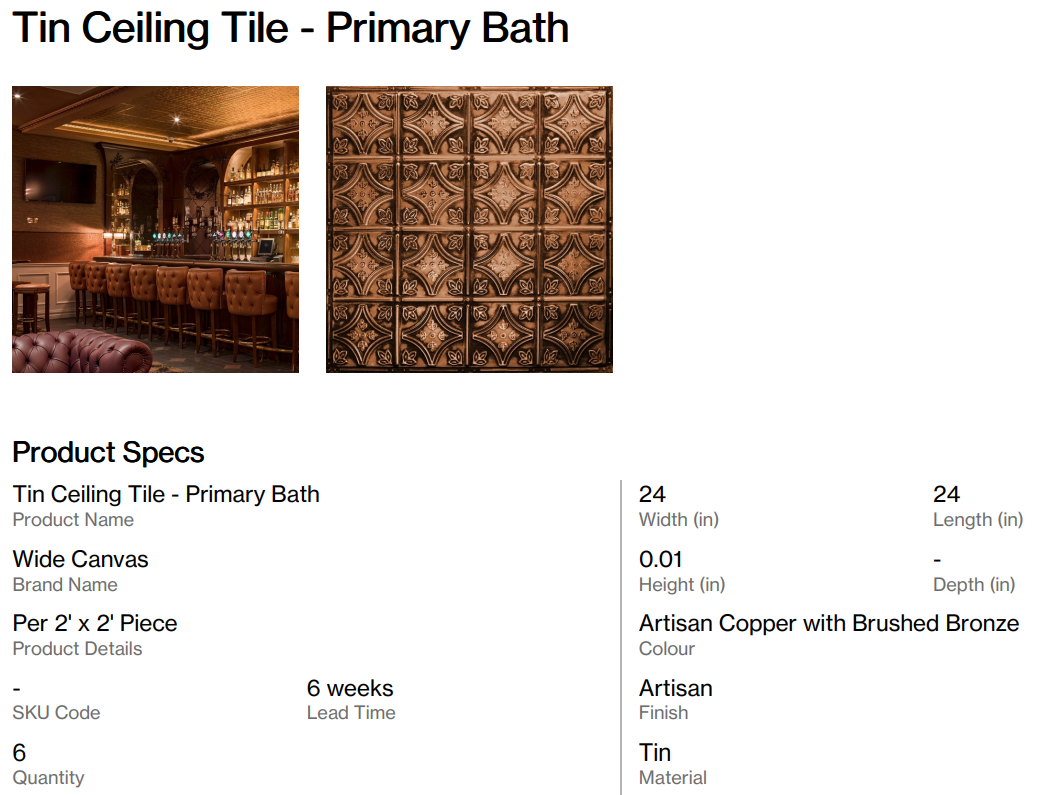 Tin Ceiling Tile - Primary Bath (Back Nine)