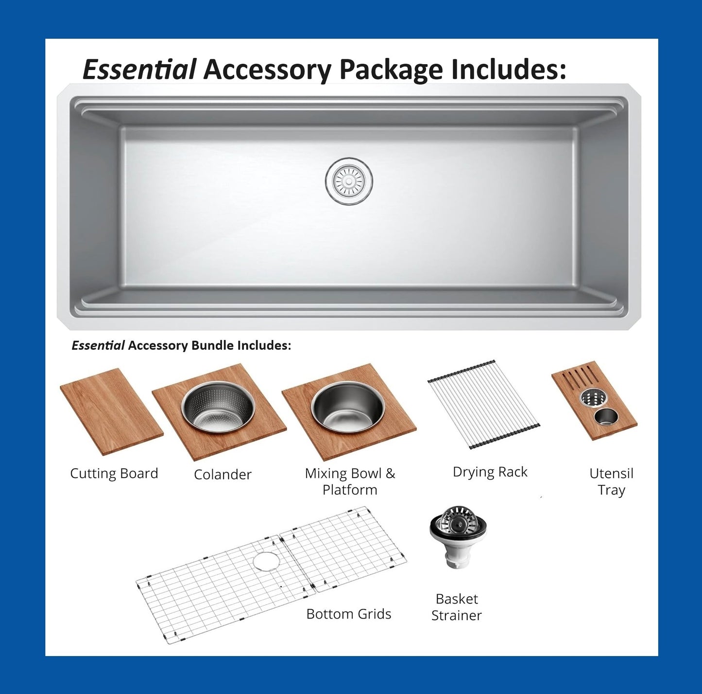 45" Extra Large Single Bowl Undermount Workstation Sink with Accessories