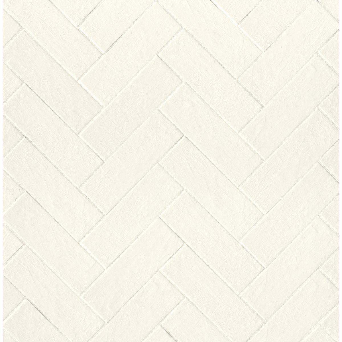 2.5" x 8" Wall tile in color Bianco in a repeated herringbone pattern.