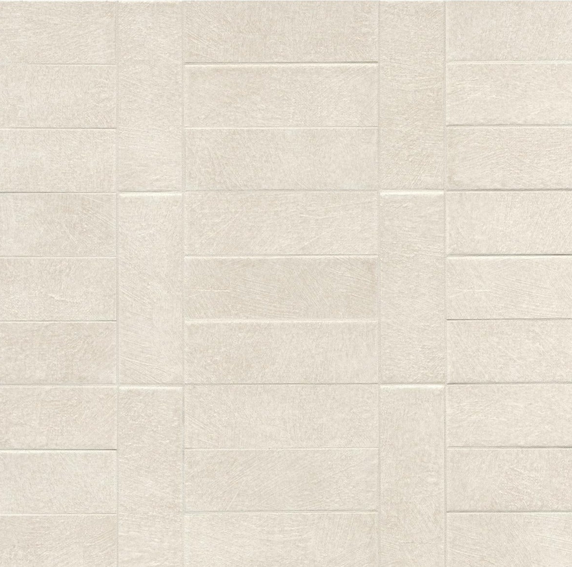 2.5" x 8" Wall tile in color Caolino in a repeated pattern with one tile vertical and three horizontal.