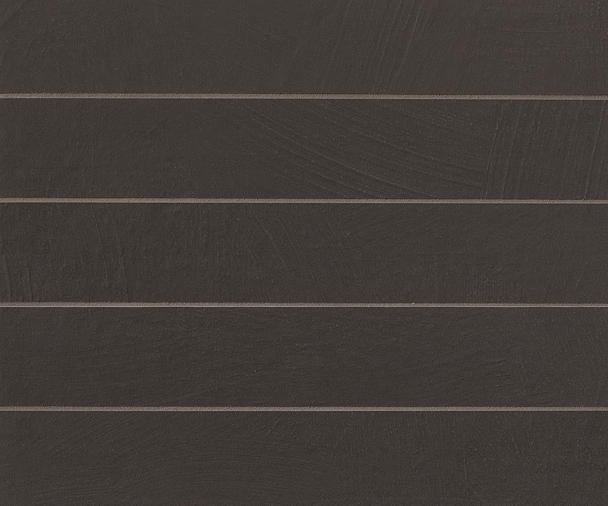 2.5" x 16" Wall tile in color Manganese in a repeated horizontal pattern.