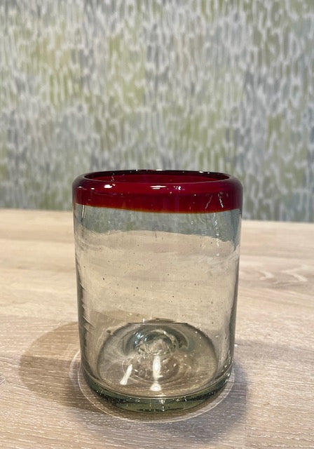 Vintage Handblown Drinking Glass with Cranberry Rims