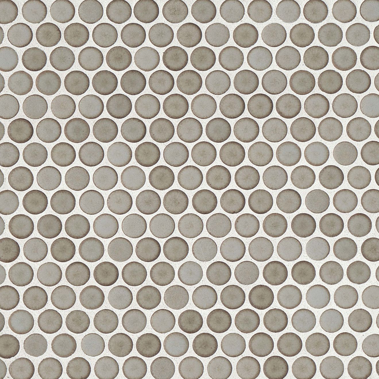 Pumice penny round tile on beige background.