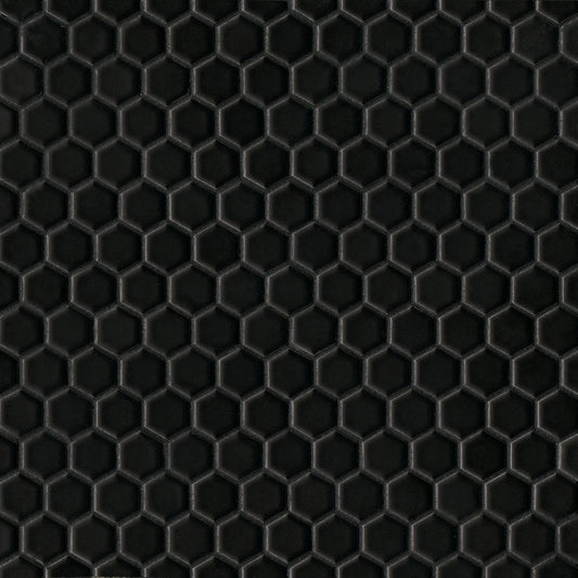 Le Café 1" x 1" Black Matte Hexagon Mosaic Tile