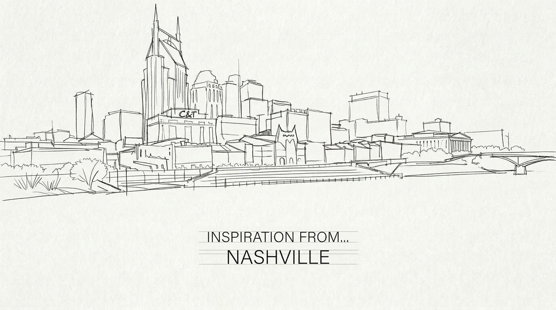 Sketch of the Nashville Tennessee skyline with the words Inspiration from Nashville below