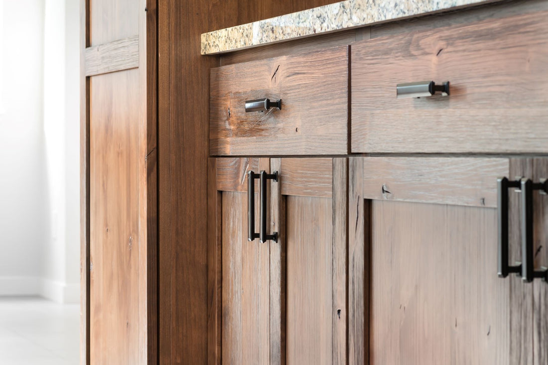 Knotty Alder Kitchen Cabinets, Wire Brushing, Black Highlight, Jackie Lopey Venue