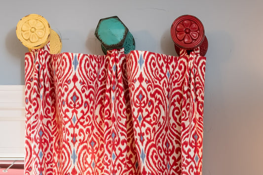 Whimsical Curtain Hardware Yellow Turquoise and Red Medallions