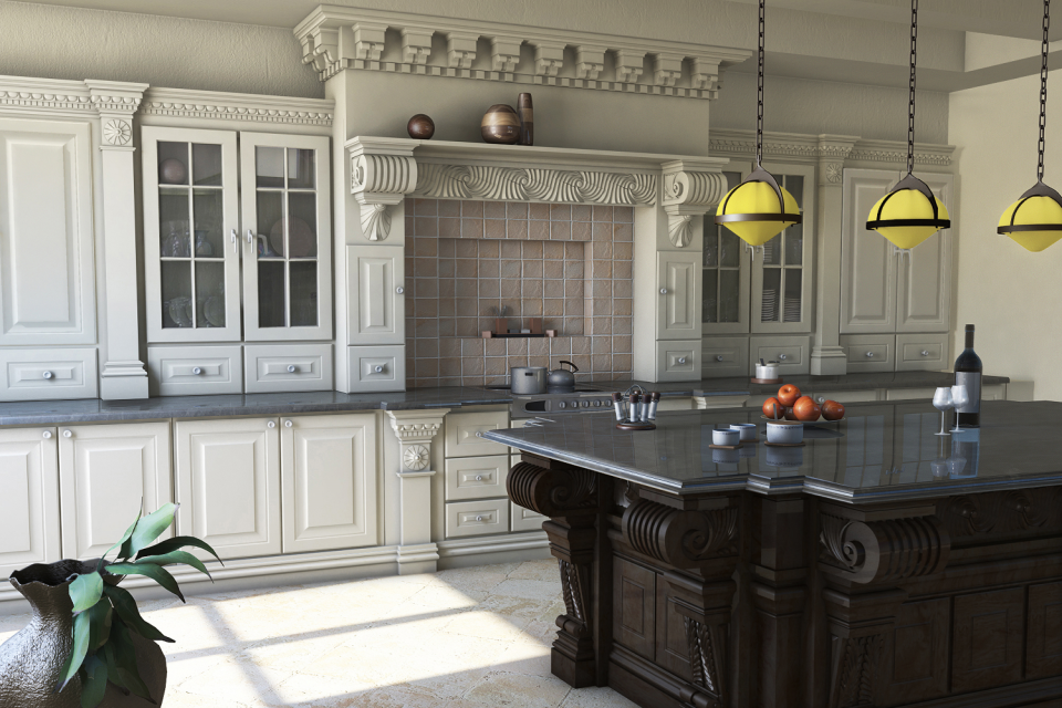 White Painted Kitchen with Art for Everyday Carvings