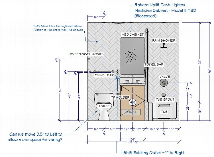 Pacific Ave. Custom Hall Bathroom