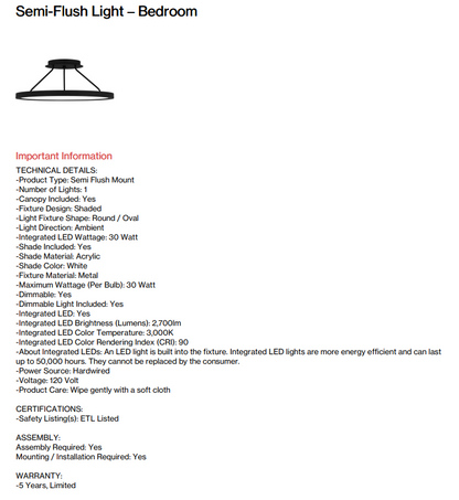 Semi-Flush Light – Bedroom (Bitteroot)