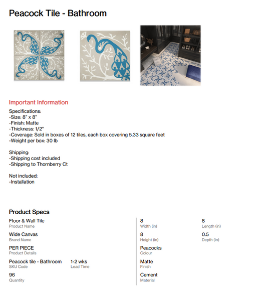 Peacock tile - Bathroom (Thornberry)
