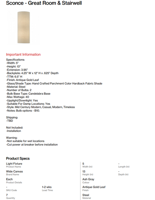 Lighting for stairwell and Great Room (Somersett)