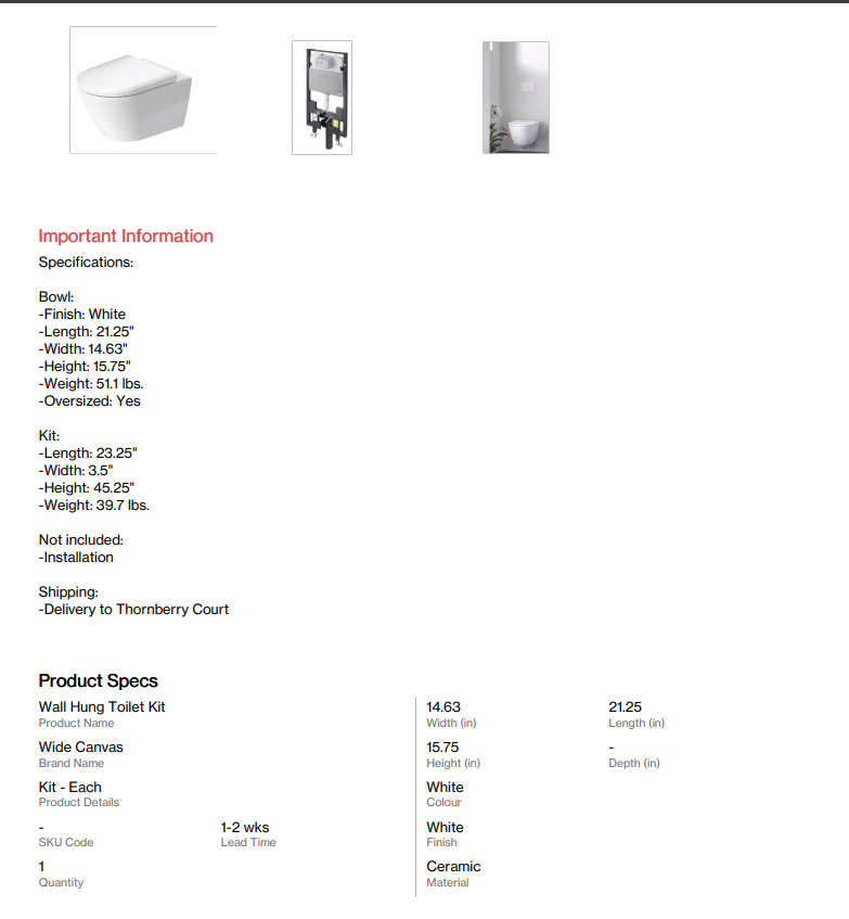 Wall Hung Toilet (Thornberry)