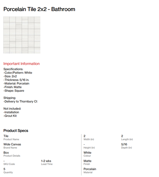 Porcelain Tile 2x2 - Bathroom (Thornbury Ct)