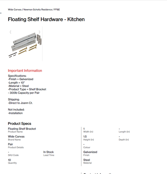 Hardware for Floating Shelves (Joann Ct)
