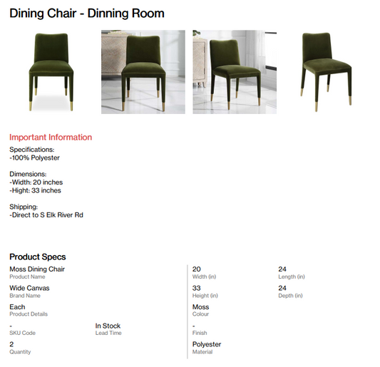 Moss Dining Chair - (S Elk River Rd)