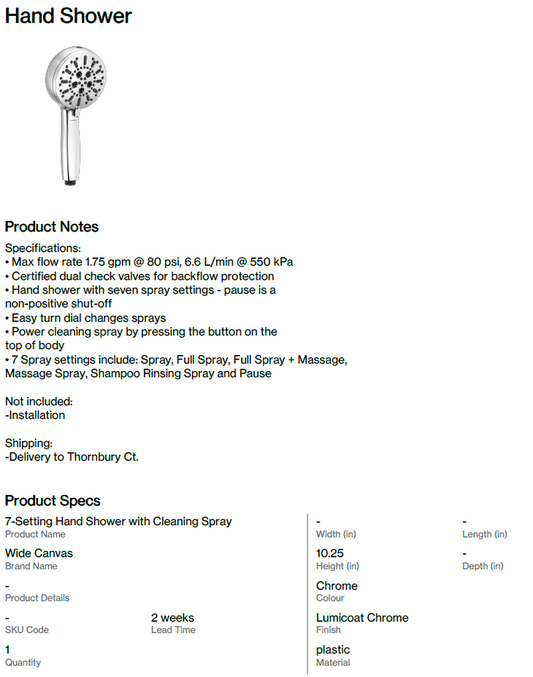 Plumbing Add-On Hand shower (Thornbury Ct.)