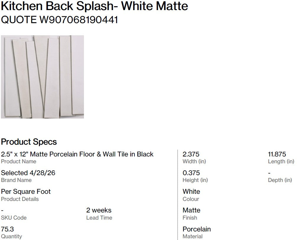 Kitchen Back Splash Matte (Back Nine)