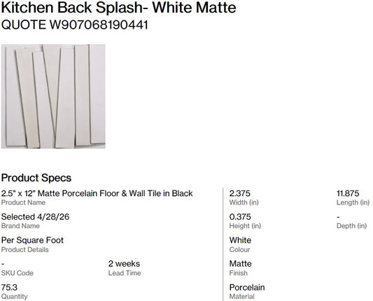 Kitchen Back Splash Matte (Back Nine)