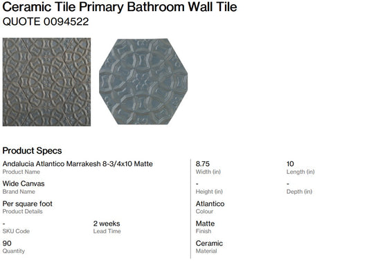 Primary Bathroom Wall Tile Hexi (Back Nine)