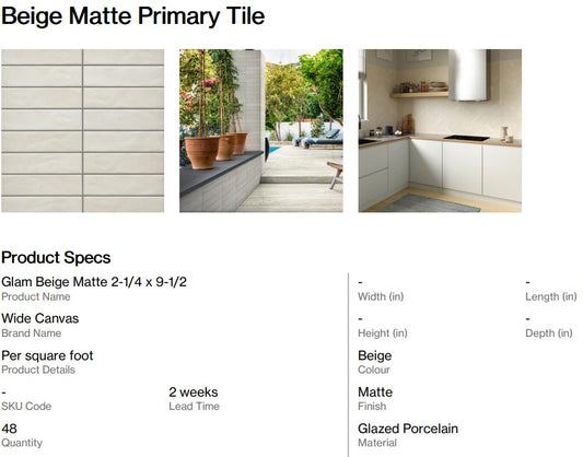Primary Shower Wall Tile (Back Nine)