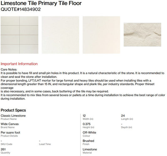 Limestone Tile Primary Tile Floor (Back Nine)