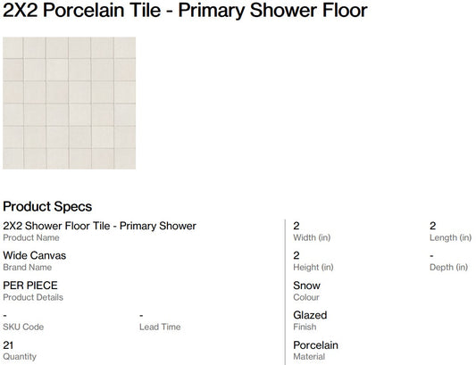 2X2 Porcelain Tile - Primary Bath Shower Flooring (Back Nine)