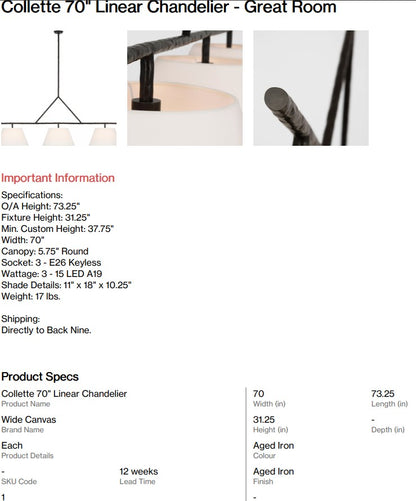 Collette 70" Linear Chandelier + LED Light Bulbs - Great Room (Back Nine)