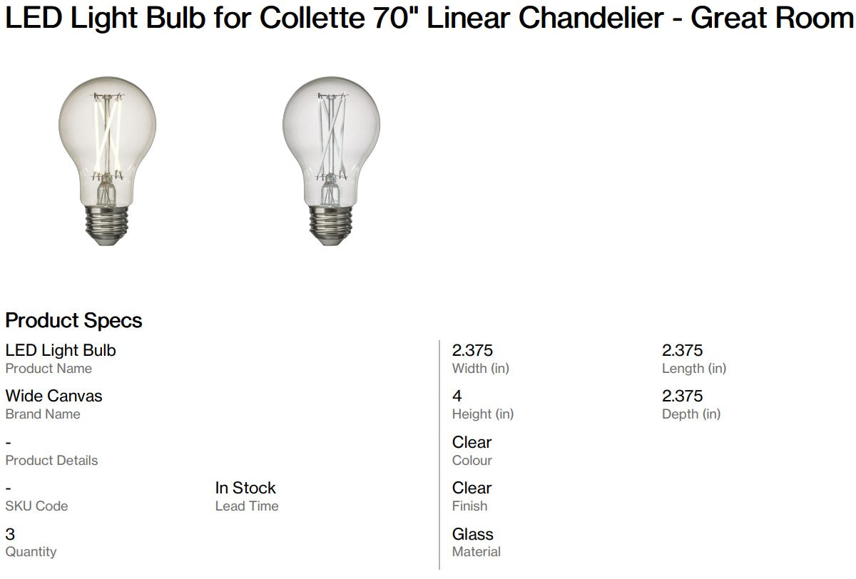Collette 70" Linear Chandelier + LED Light Bulbs - Great Room (Back Nine)