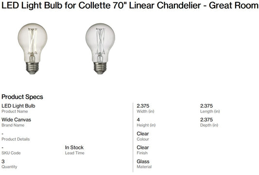 Collette 70" Linear Chandelier + LED Light Bulbs - Great Room (Back Nine)