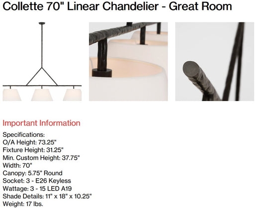 Collette 70" Linear Chandelier - Great Room (Back Nine)
