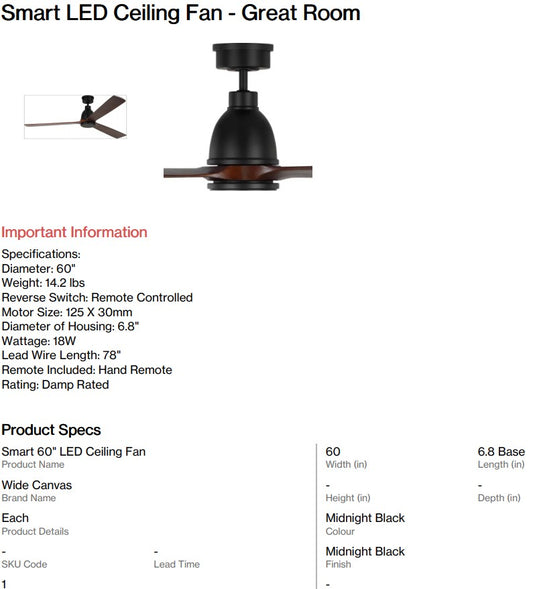 Smart LED Ceiling Fan - Great Room (Back Nine)