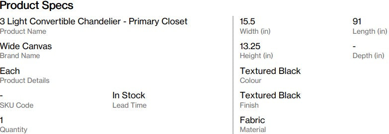 3-Light Convertible Chandelier - Primary Closet (Back Nine)