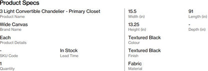 3-Light Convertible Chandelier - Primary Closet (Back Nine)
