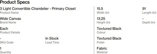 3-Light Convertible Chandelier - Primary Closet (Back Nine)